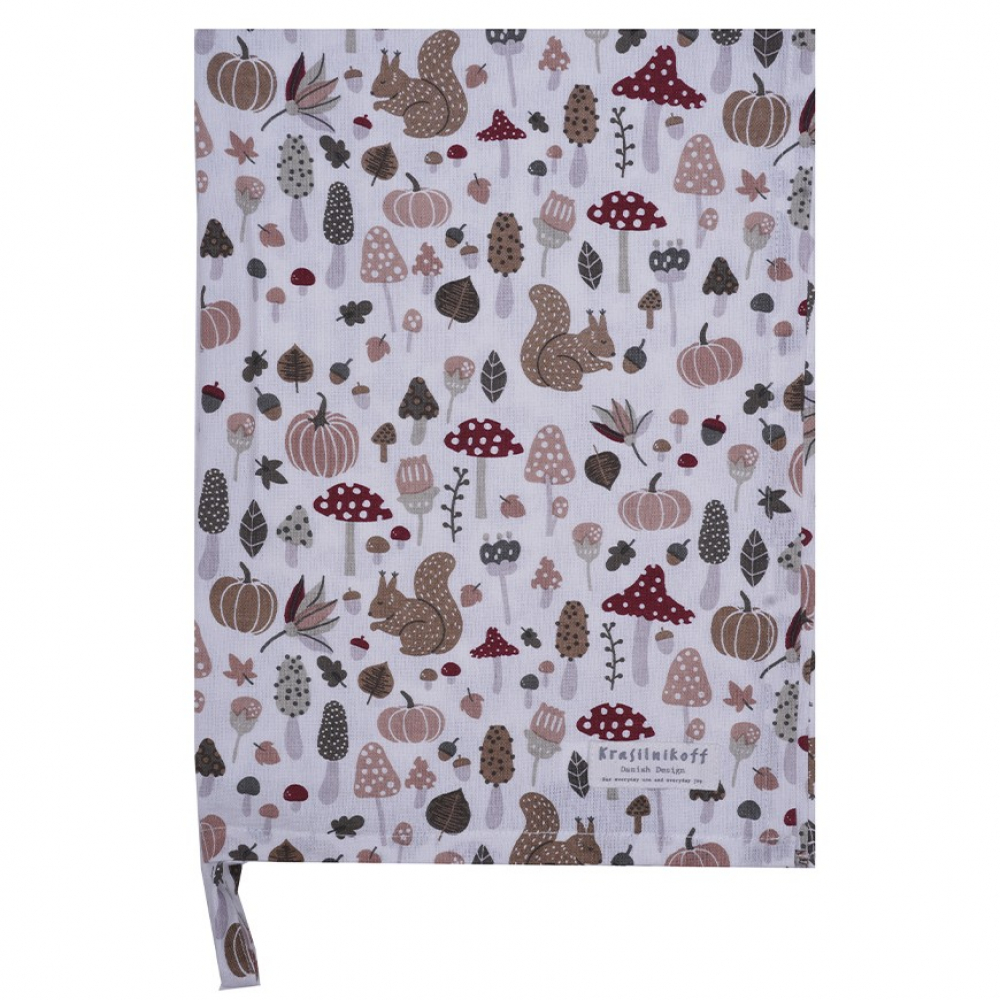 Geschirrtuch Herbst Rose mit Waldtieren von Krasilnikoff